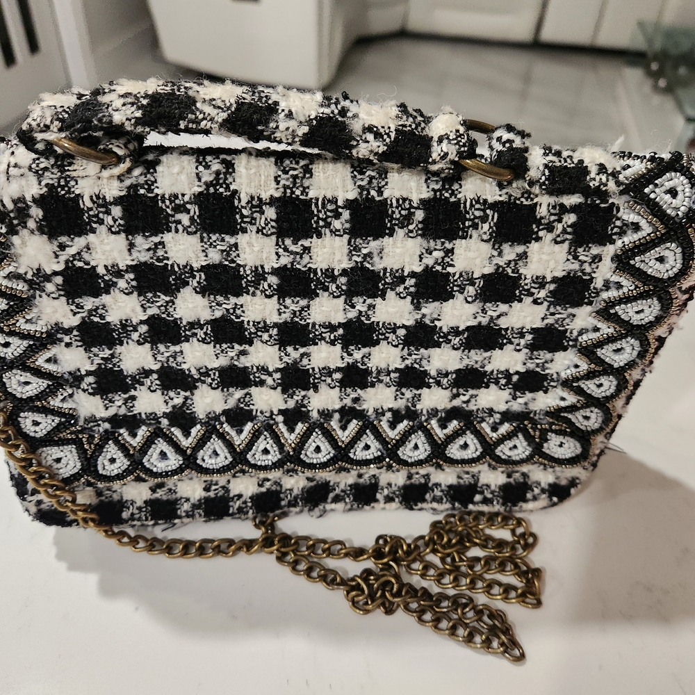 America & Beyond Tweed Mini Crossbody with Embellished Trim